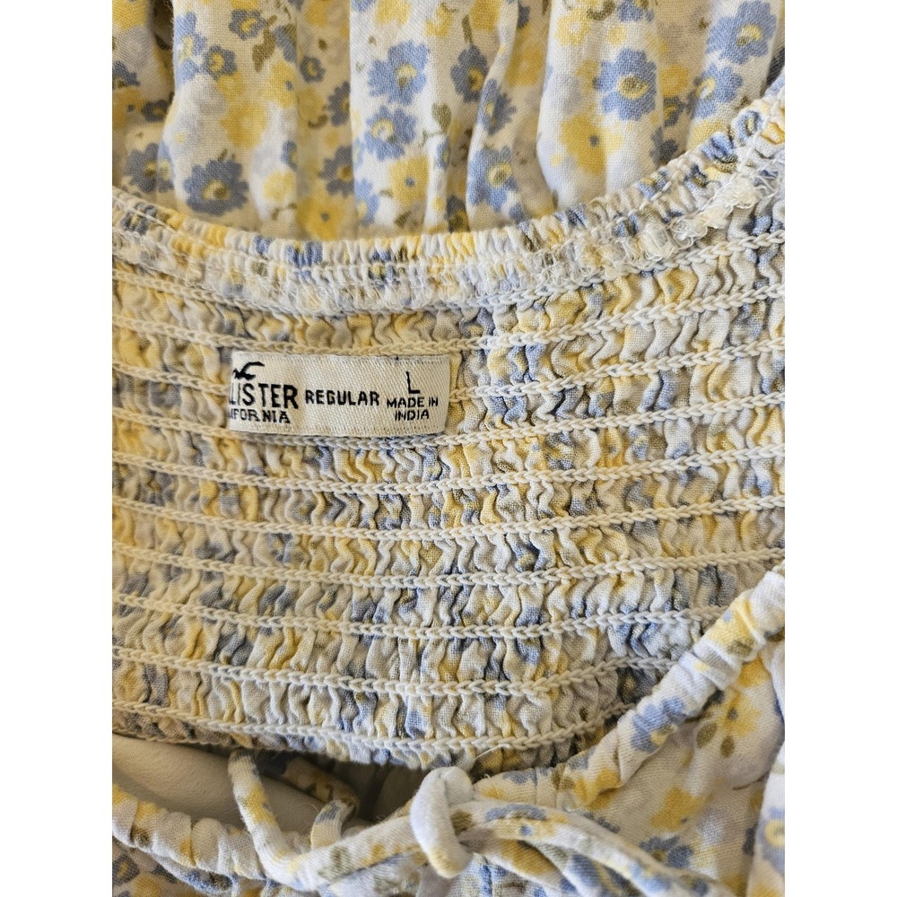 Hollister Dress Womens Large Light Blue Yellow Ditsy Floral Milkmaid Lined Mini - Picture 9 of 15